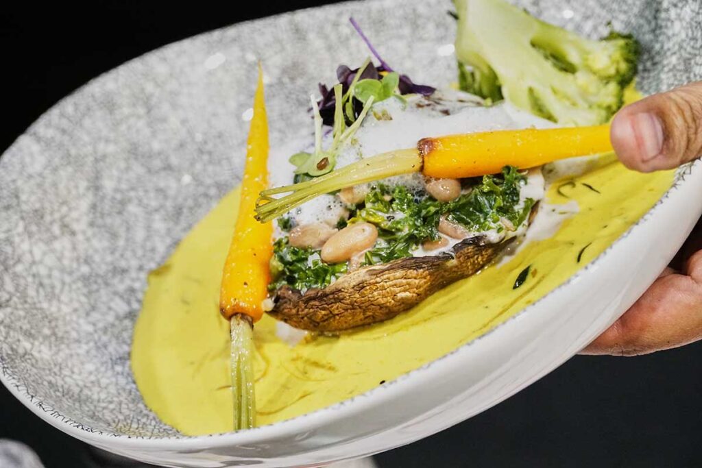 Somnatsingh Rakesh-Stuffed Portobello w Charred Veg & Coconut Moilee Sauce