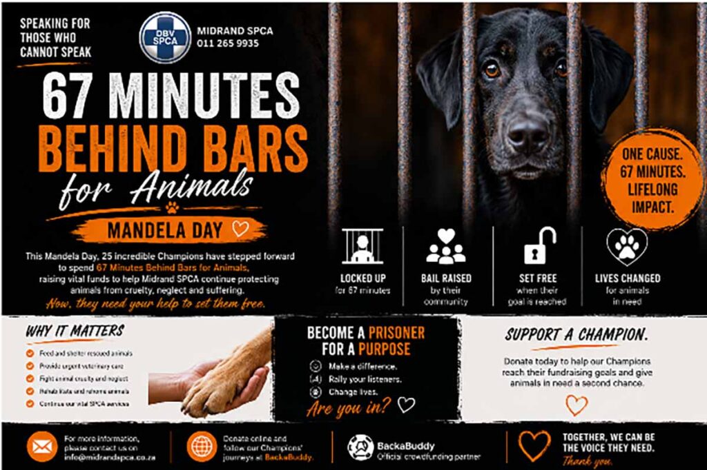 Midrand SPCA 67 minutes behind bars